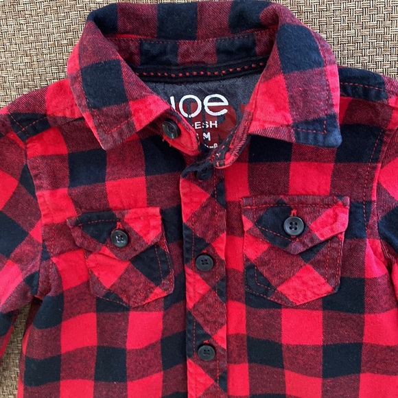 Joe Fresh Flannel Red Black Buffalo Plaid Button-Down Shirt 3-6 Months - Picture 5 of 7
